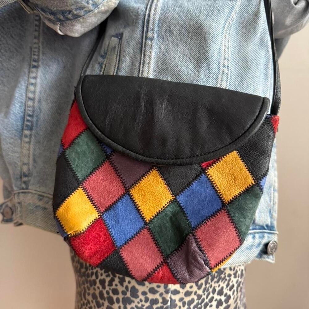Multicoloured patchwork leather crossbody bag - Picture 2 of 7